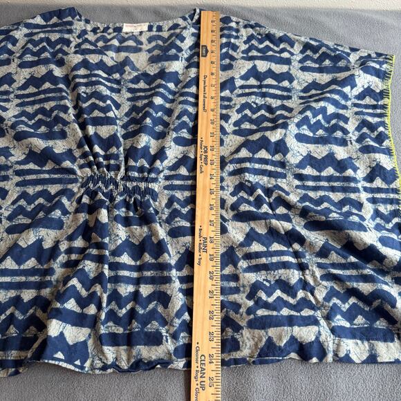 Bombay Paisley Kimono Poncho Top V Neck Womens L/XL Blue Printed Cotton - Picture 12 of 14